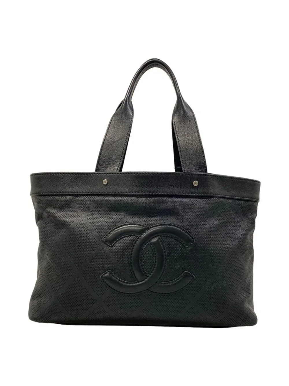 Chanel Tote Bag Black Perforated Leather